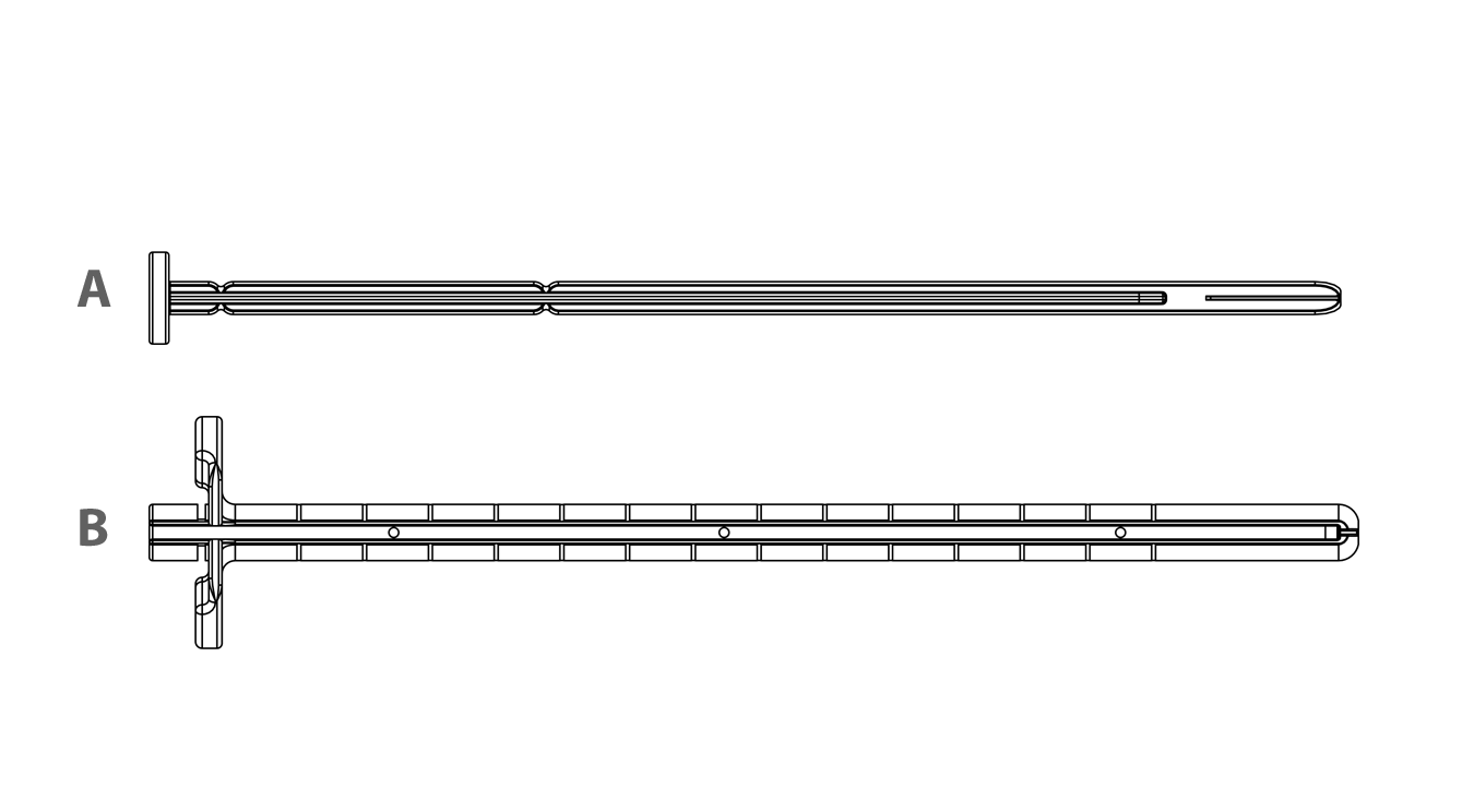 HL Insertion Tool&trade; components: a) Obturator b) Cylinder handle